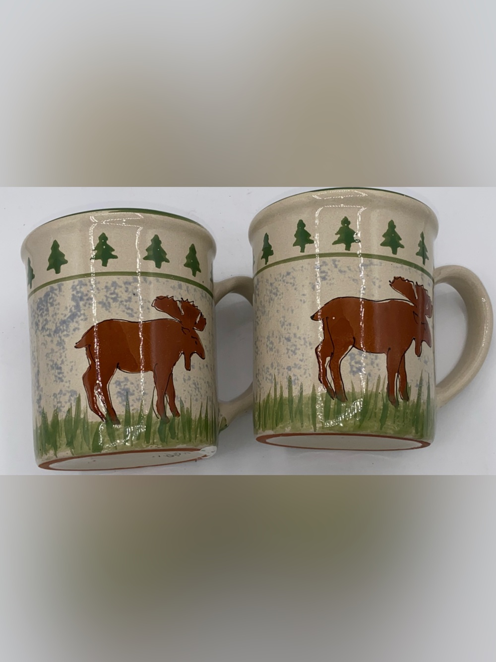 Mesa Intl 2 Pottery Moose & Pine Tree Mugs Handcrafted for Starbucks *PICS* AB03